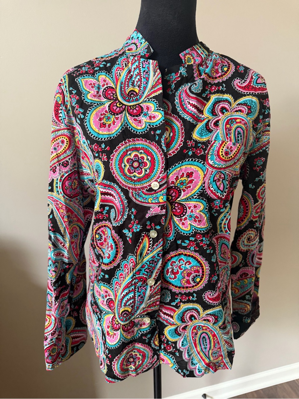 Vera Bradley Colorful Paisley Button- Long Sleeve Blouse MED